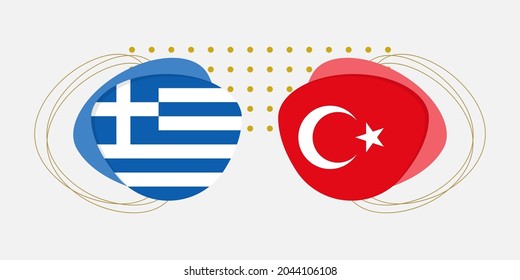 Greece and Turkey flags. Greek and Turkish national symbols with abstract background and geometric shapes. Vector illustration.