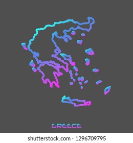 Greece turquoise pink fluid gradient outline map, stroke. Line style. Vector illustration