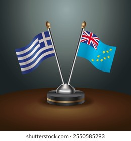 Greece and Tuvalu table flags relation  with gradient backgrund. Vector Illustration