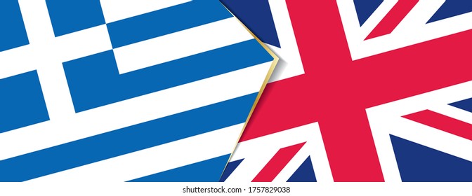 Greece and United Kingdom flags, two vector flags symbol of relationship or confrontation.