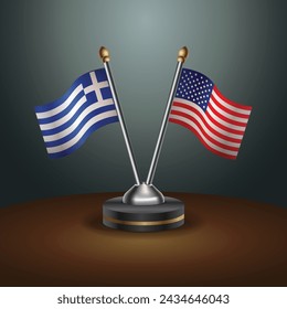 Greece and United States table flags with gradient backgrund. Vector Illustration