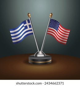 Greece and United States table flags with gradient backgrund. Vector Illustration