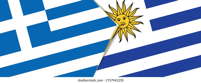 Greece and Uruguay flags, two vector flags symbol of relationship or confrontation.