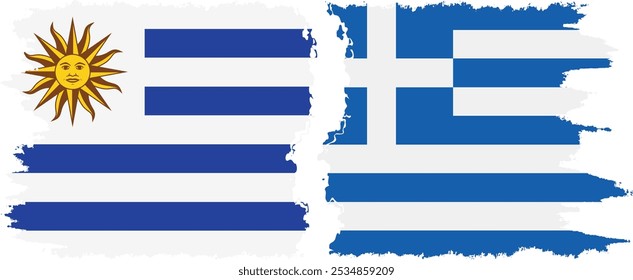 Conexión de banderas grunge de Grecia y Uruguay, Vector