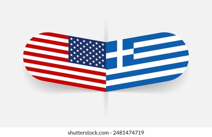 Greece and USA flags. American and Greek flag, national symbol design. Vector illustration.