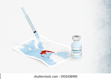 Greece Vaccination, Injection with COVID-19 vaccine in Map of Greece. Vaccination Concept Illustration.