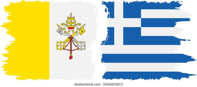 Greece and Vatican grunge flags connection, vector