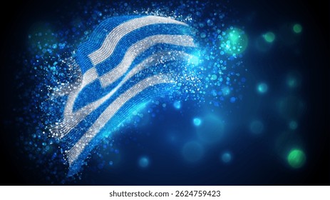 Greece, vector 3d flag with lighting and flares