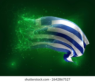 Greece, vector 3d flag on green background and numbers