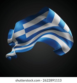 Grécia, vetor 3d bandeira com ondas em um fundo preto