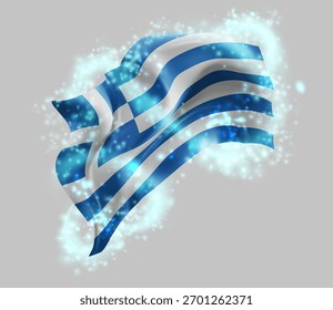 Grécia, vetor 3d bandeira em turbilhão de radiância mágica