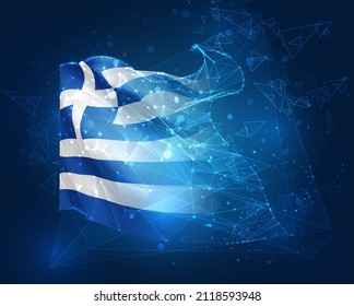 Greece, vector flag, virtual abstract 3D object from triangular polygons on a blue background