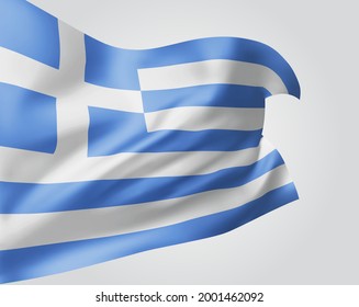 Greece, vector flag with waves and bends waving in the wind on a white background.
