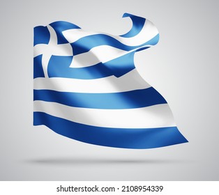 Grecia, bandera vectorial con olas y curvas ondeando en el viento sobre un fondo blanco.