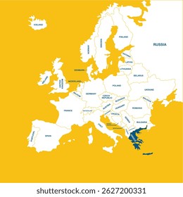 Mapa de Vector de Grecia, Europa, ilustración de silueta de mapa de Vector aislado en mapa de Europa. Mapa de Vector en blanco editable de Europa. 