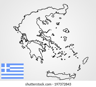 Greece vector map and vector flag isolated on white background. High detailed silhouette illustration. 