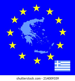 Greece vector map and vector flag isolated on blue EU background. High detailed silhouette illustration. 