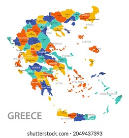 Mapa vectorial de Grecia. Ilustración muy detallada con fronteras y ciudades