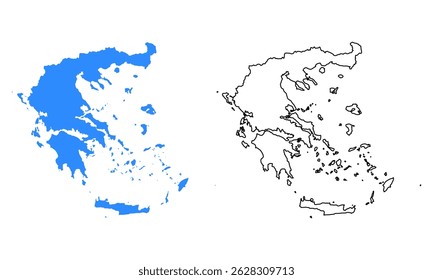 Greece vector map on white background. Map with outline style and blue silhouette