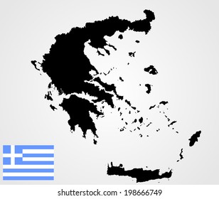 Greece vector map silhouette and vector flag isolated on white background. High detailed illustration. 