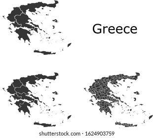Greece vector maps with administrative regions, municipalities, departments, borders