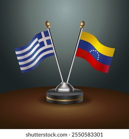 Greece and Venezuela table flags relation  with gradient backgrund. Vector Illustration