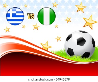Greece versus Nigeria on Abstract Red Background with Stars Original Illustration