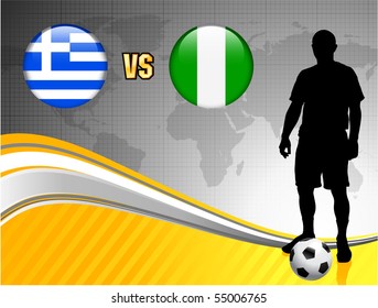 Greece versus Nigeria on Abstract World Map Background Original Illustration