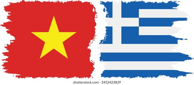 Greece and Vietnam grunge flags connection, vector