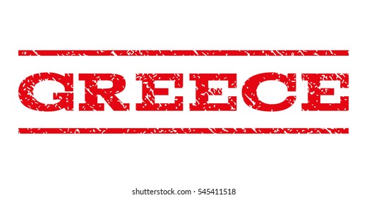 Greece watermark stamp. Text caption between horizontal parallel lines with grunge design style. Rubber seal stamp with unclean texture. Vector intensive red color ink imprint on a white background.