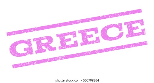 Greece watermark stamp. Text tag between parallel lines with grunge design style. Rubber seal stamp with scratched texture. Vector violet color ink imprint on a white background.