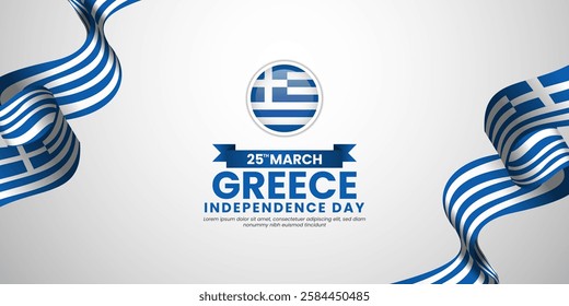 Greece Waving flag banner background template for Greek independence day with blankspace area
