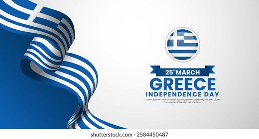Greece Waving flag banner background template for Greek independence day with blankspace area