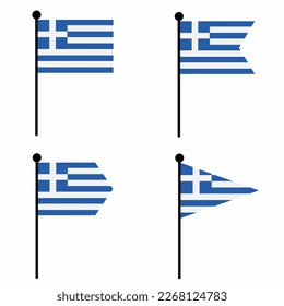 Greece waving flag icon set in 4 shape versions. Collection of flagpole sign for identity, emblem, and infographic. 