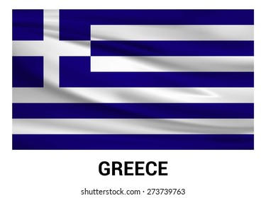 Greece Waving flag isolated vector in official colors and Proportion Correctly. waving wind Flag realistic fabric effect. country's name label in bottom