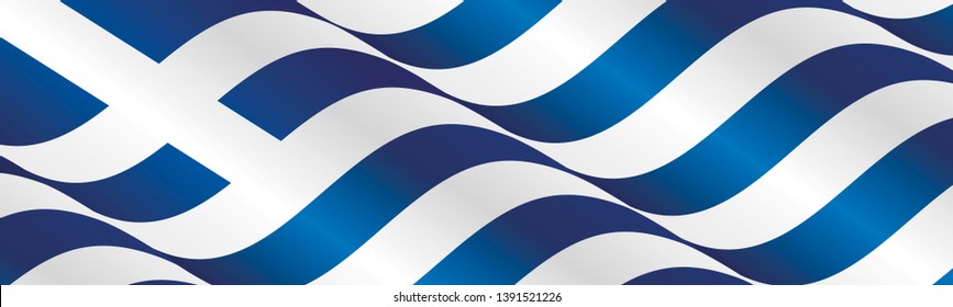 Greece waving flag long drawn landscape banner blue white background