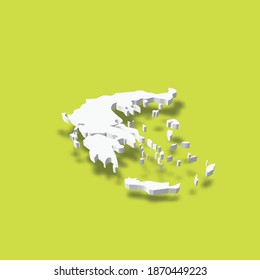 Greece - white 3D silhouette map of country area with dropped shadow on green background. Simple flat vector illustration.