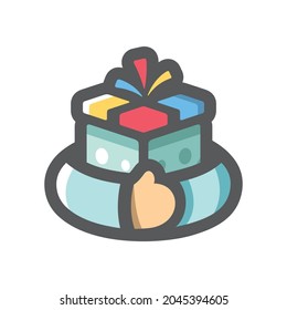 Greed for Gift Hands with present Vector icon Cartoon illustration