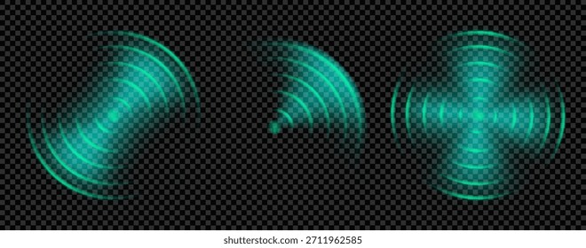 Radarlicht- oder Sonarwelleneffekt mit Gier. Funkton mit Antennenfrequenz-Ringabtastung. Intelligenter elektronischer Autopuls mit konzentrischem Radius. Realistischer Vektor für die drahtlose Steuerung.