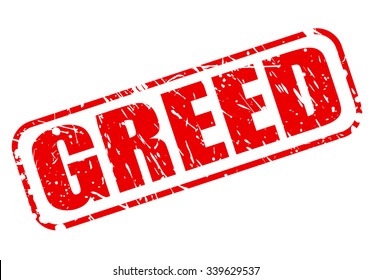 GREED red stamp text on white