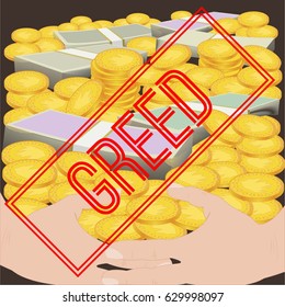 Greed. Seven deadly sins. Bible. Vector illustration