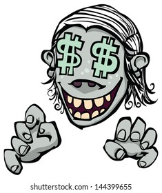 Greed. Vector drawing of a greedy man.