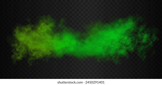 Greed vibrant gradient futuristic colorful smoke cloud. Vector realistic magic color haze isolated on the semi transparent dark background.