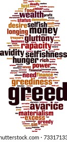 Greed word cloud concept. Vector illustration