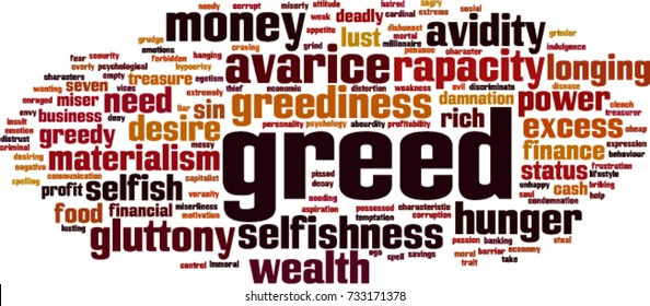 Greed word cloud concept. Vector illustration