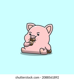 Greedy Cute Pig Eating Donuts