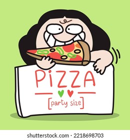 Greedy Girl is Craving A Big Pizza Slide From Party Size Pack Concept Card Character illustration