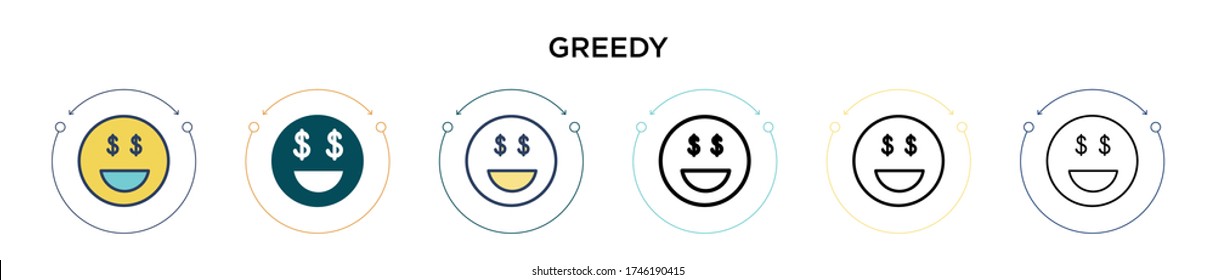 Greedy icon in filled, thin line, outline and stroke style. Vector illustration of two colored and black greedy vector icons designs can be used for mobile, ui, web