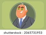 Greedy Man Thinking about Making More Money Vector Cartoon Illustration. Rich billionaire grinning dreaming of money
