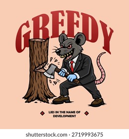 Greedy Rat Deforestation Ilustración Diseño de Vector